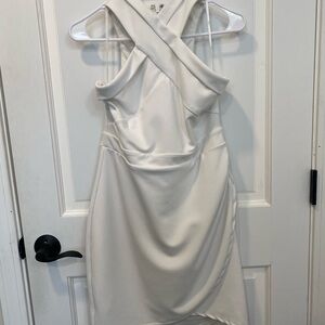 Cocktail Hour White Halter Tulip Mini Dress